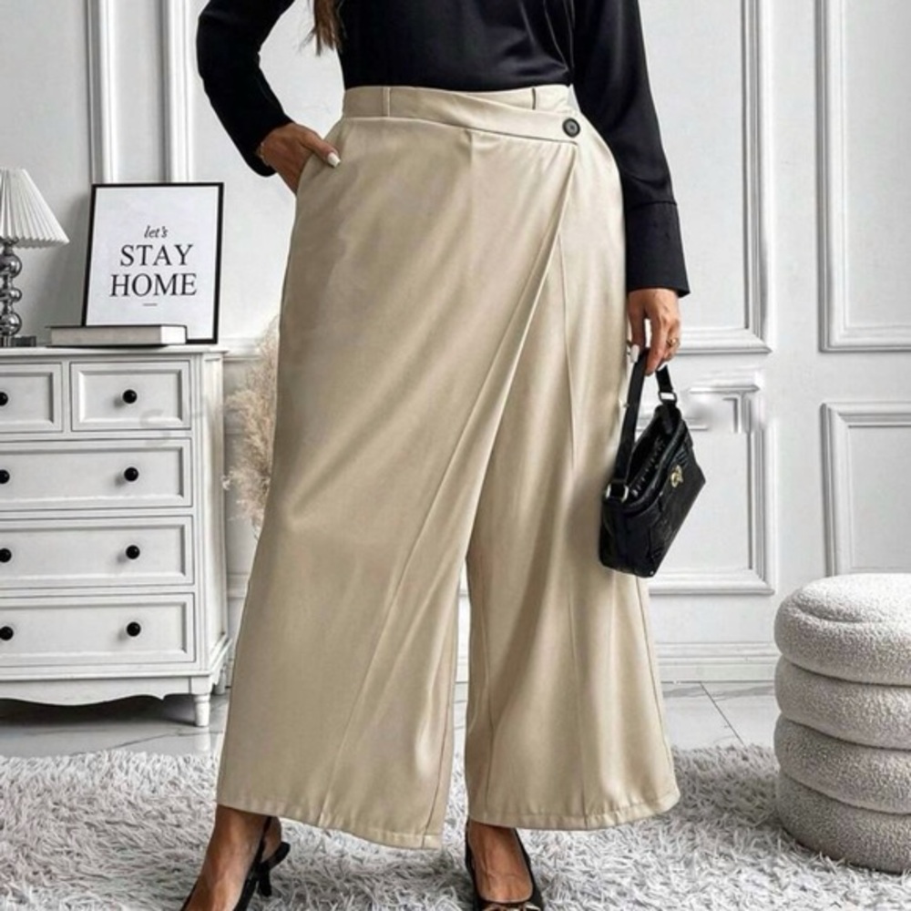 Women’s Wrap Front‎ Wide Leg Trousers Plus Sizes Asymmetrical Flat Front Pants